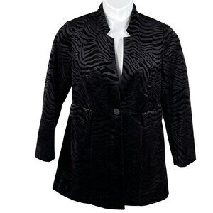 Chicos Women 4/6 Black Velvet Animal Burnout Blazer Long Jacket Witchy Fairygoth